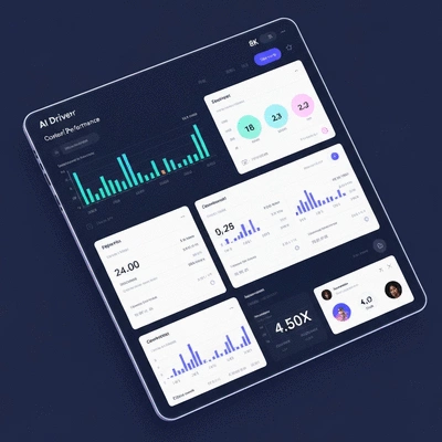 AI-driven dashboard displaying various metrics and insights for content performance, clean image, no text, no words, no typography