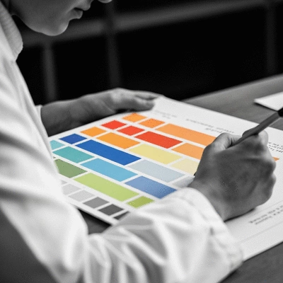 Fashion designer sketching vibrant color palette for 2026 collection